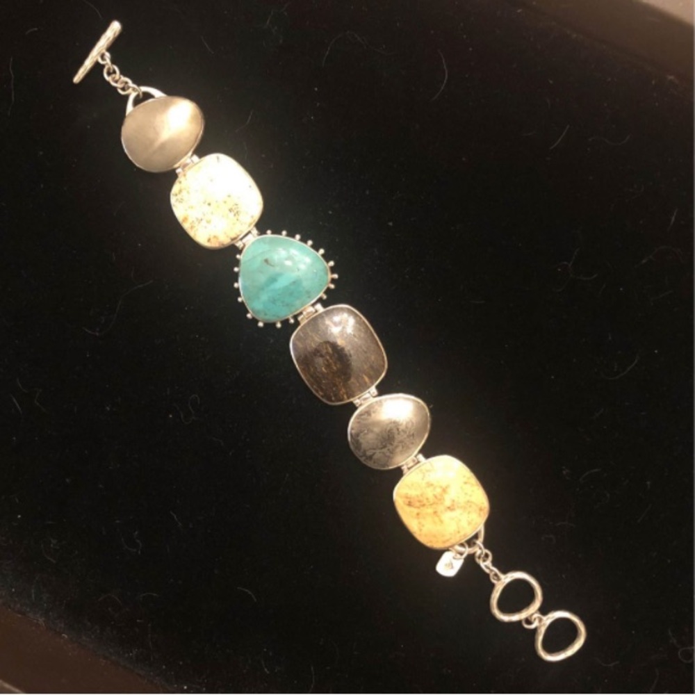 Vintage Silpada Sterling Silver and Natural Stone Toggle Bracelet